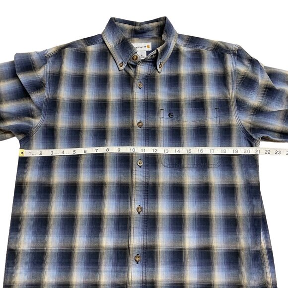 CARHARTT SHIRT BUTTON DOWN PLAID MENS M LOGO WORKWEAR CASUAL 100% COTTON BLUE - Picture 8 of 10